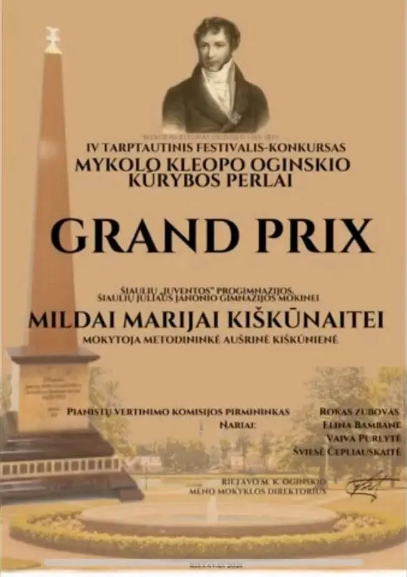 Juliaus Janonio gimnazijos moksleivei – jaunųjų pianistų ir dainininkų konkurso GRAND PRIX