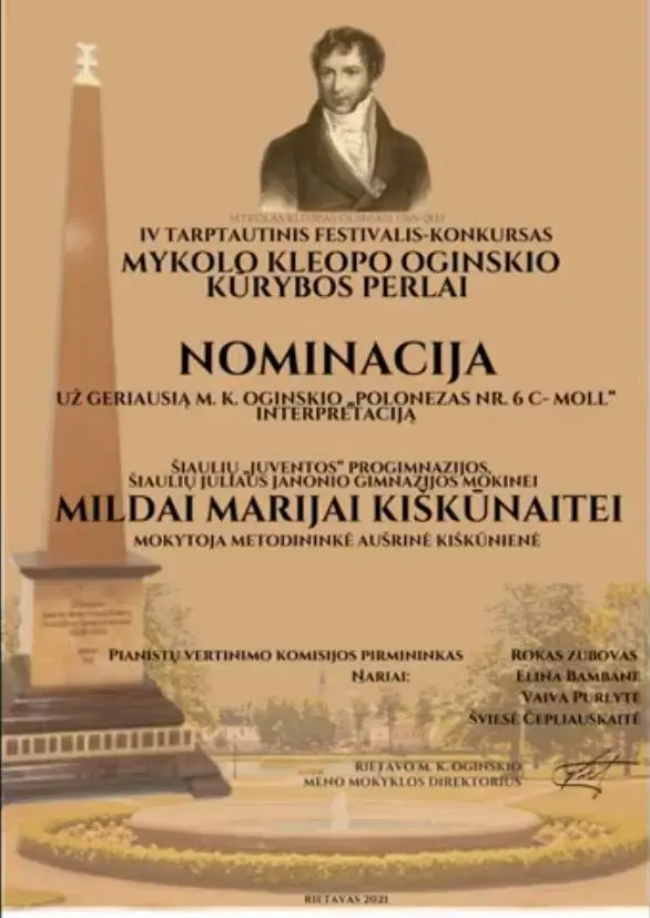 Juliaus Janonio gimnazijos moksleivei – jaunųjų pianistų ir dainininkų konkurso GRAND PRIX