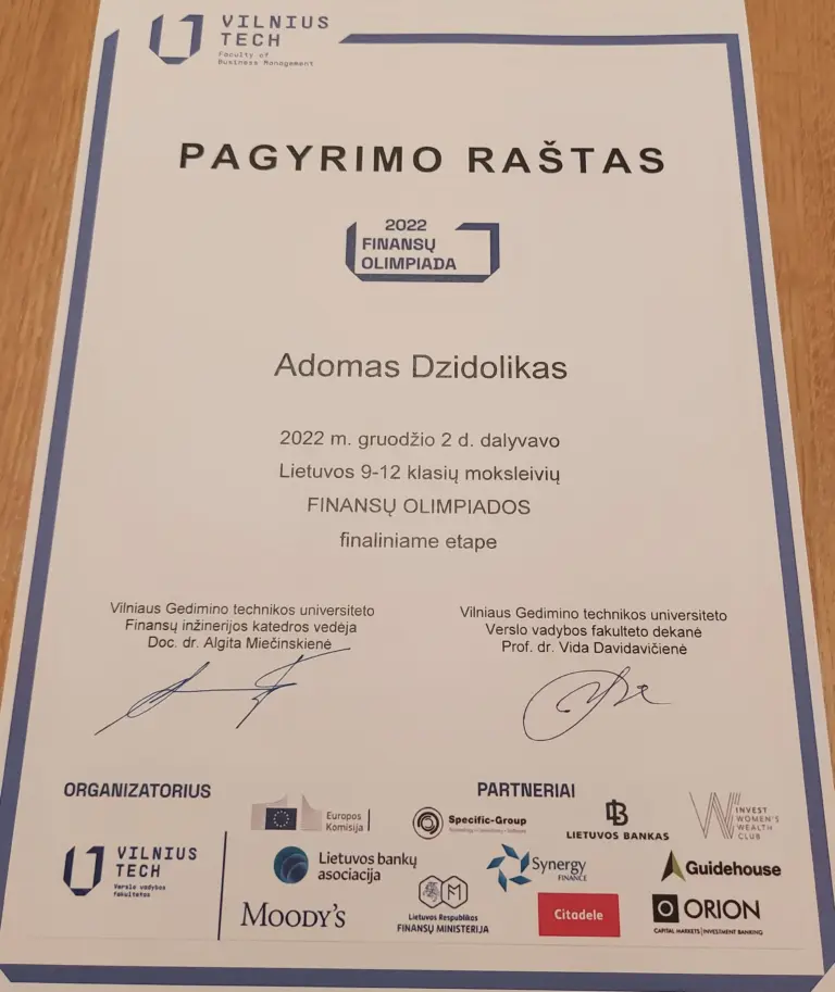 Nuotrauka 1: Lietuvos 9 -12 klasių moksleivių Finansų olimpiada 2022