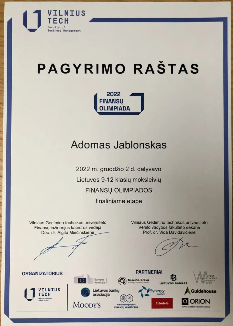 Nuotrauka 3: Lietuvos 9 -12 klasių moksleivių Finansų olimpiada 2022