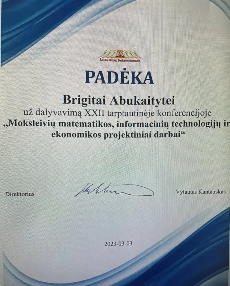 Nuotrauka 3: XXII TARPTAUTINĖ KONFERENCIJA „MOKSLEIVIŲ MATEMATIKOS, IT IR EKONOMIKOS PROJEKTINIAI DARBAI