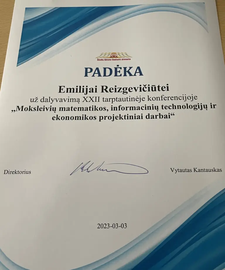 Nuotrauka 4: XXII TARPTAUTINĖ KONFERENCIJA „MOKSLEIVIŲ MATEMATIKOS, IT IR EKONOMIKOS PROJEKTINIAI DARBAI
