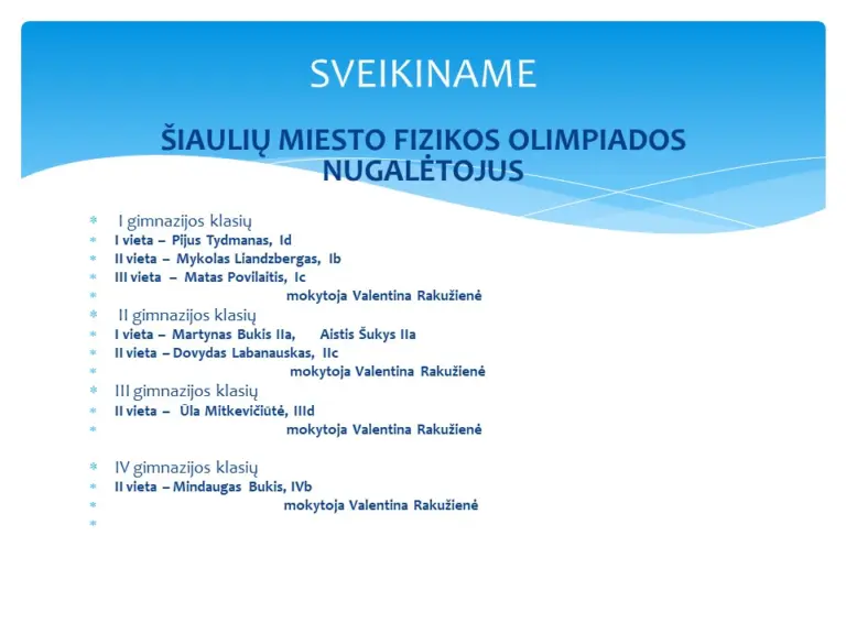 Šiaulių miesto chemijos olimpiados nugalėtojai