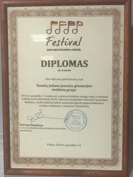 Lietuvos švietimo įstaigų vaikų ir mokinių vokiškų dainų festivalio-konkurso 2018 laureatai