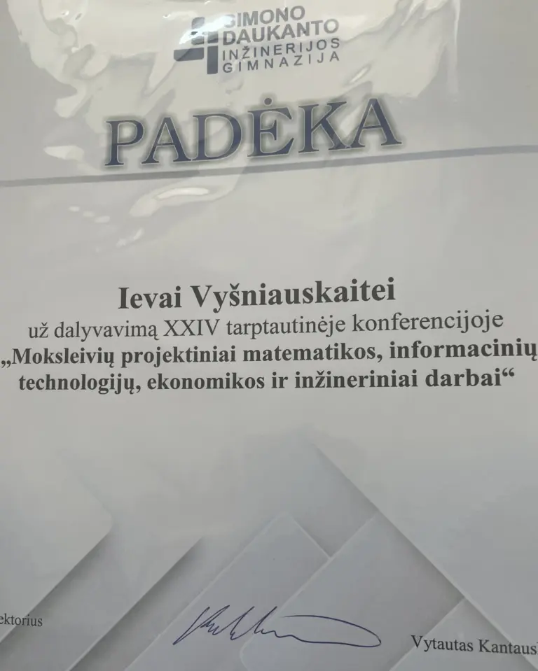 Nuotrauka 3: XXIV tarptautinė moksleivių projektinių matematikos, informacinių technologijų, ekonomikos ir inžinerinių darbų konferencija