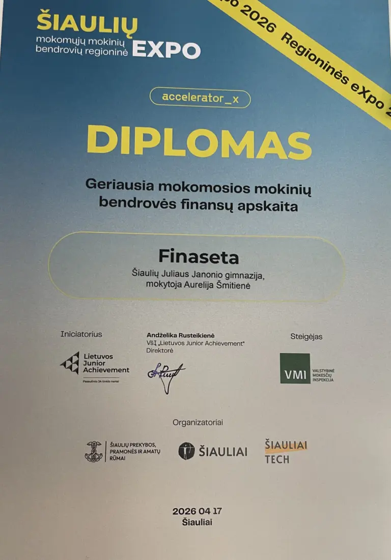 Nuotrauka 3: Janoniečių laimėjimas 10-ojoje Šiaulių mokomųjų mokinių bendrovių regioninėje eXpo 2026