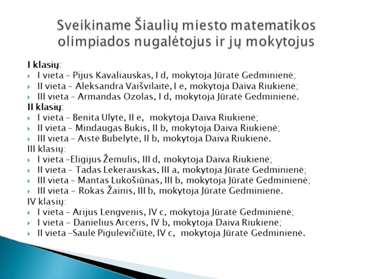 Sveikiname  miesto olimpiadų nugalėtojus