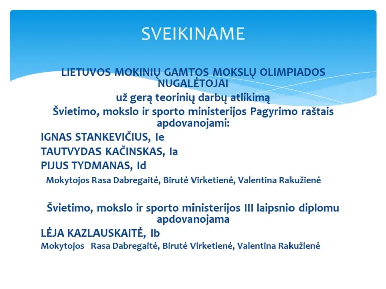 Šiaulių miesto chemijos olimpiados nugalėtojai
