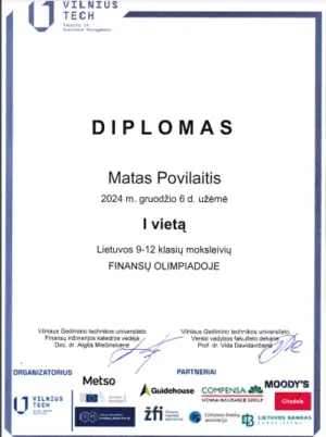 Nuotrauka 1: Finansų olimpiados nugalėtojas