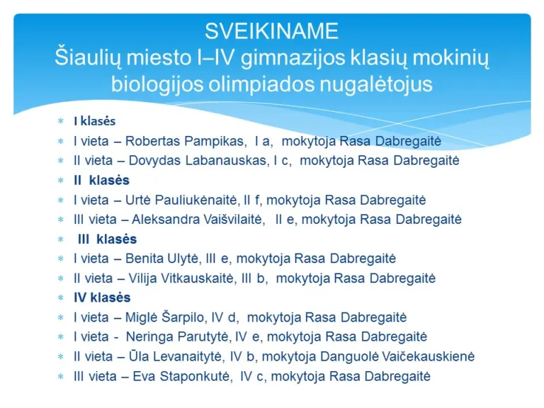 Nuotrauka 1: Sveikiname chemijos ir biologijos olimpiadų nugalėtojus