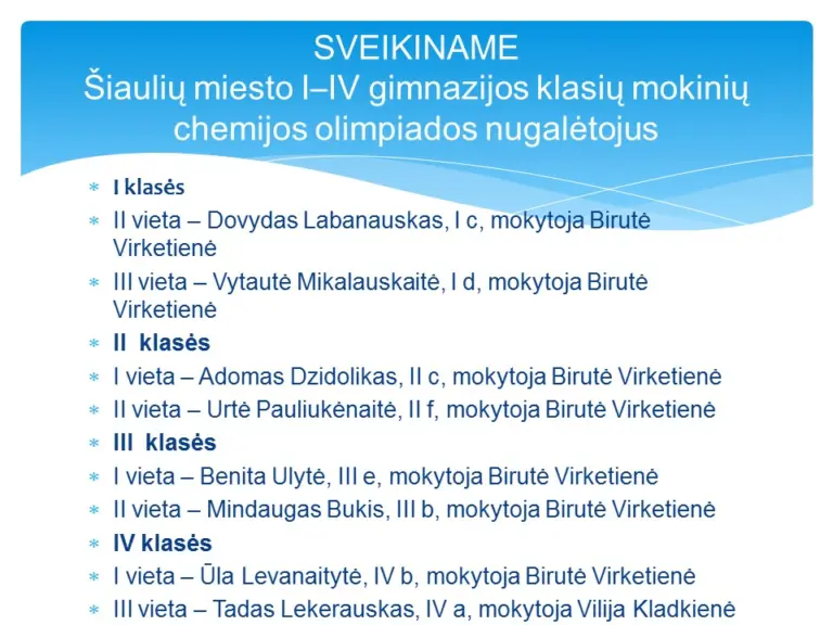 Nuotrauka 2: Sveikiname chemijos ir biologijos olimpiadų nugalėtojus